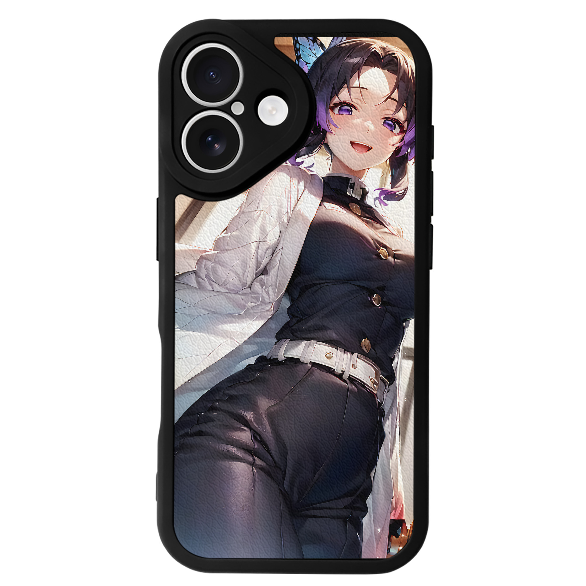 （画像用） 鬼滅の刃（きめつのやいば）蟲柱-胡蝶 しのぶ／こちょう しのぶ Kochou Shinobu 【iPhone 16シリーズ対応】シリコンスマホケース（レザー調） 材質：シリコン